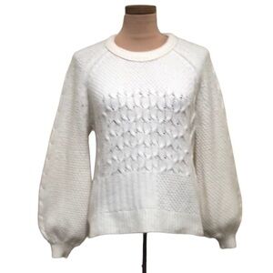 Madewell Copenhagen Cable Knit Sweater Size Small Cream Lantern Sleeve
